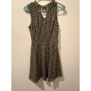 Xhilaration Dress Green Floral Print Keyhole Neck Sleeveless Mini XS
